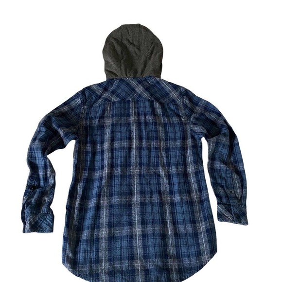 QUIKSILVER REGULAR FIT BUTTON DOWN FLANNEL HOODIE BLUE GRAY MENS SMALL - Picture 3 of 8